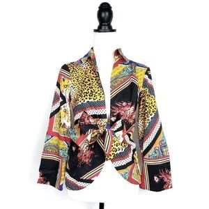 NEW NWT Mishca Mixed Print Patchwork Tie Waist Blouse Size Small
